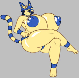 anthro areola bent_arm bent_legs big_areola big_breasts big_nipples blue_hair breasts crossed_legs erect_nipples female fur grey_background hair huge_areola huge_breasts huge_nipples leg_over_thigh nipples puffy_areola puffy_nipples simple_background solo tail thin_tail wavy_tail yellow_body yellow_fur angstrom animal_crossing nintendo ankha_(animal_crossing) domestic_cat felid feline felis mammal 2021 digital_media_(artwork)
