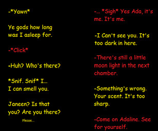 black_background dark dialogue not_furry offscreen_character ominous open_mouth red_text simple_background sniffing text yawn yellow_text zero_pictured ada_carlia janeen_brotherthat digital_media_(artwork) english_text