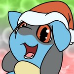 christmas_clothing christmas_headwear clothing hat headgear headwear holidays santa_hat smile solo albinoraynedeer christmas nintendo pokemon michi_(character) generation_4_pokemon pokemon_(species) riolu 1:1 headshot_portrait hi_res portrait