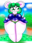 anthro clothed clothing curvy_figure eyelashes female fur glistening glistening_eyes green_eyes green_hair hair light_body light_fur pink_body pink_fur short_stack smile solo thick_thighs upskirt voluptuous wide_hips blazedscarf animal_crossing nintendo bree_(animal_crossing) mammal mouse murid murine rodent hi_res