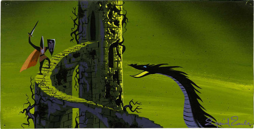 armor castle duo female feral fight interspecies knight larger_feral macro male melee_weapon outside plant ruins shield size_difference smaller_human sword warrior weapon eyvind_earle disney european_mythology mythology sleeping_beauty_(1959) maleficent prince_phillip_(disney) dragon human mammal mythological_creature mythological_scalie scalie western_dragon 1959 20th_century ancient_art concept_art gouache_(artwork) lineless official_art painting_(artwork) traditional_media_(artwork) traditional_painting_(artwork)