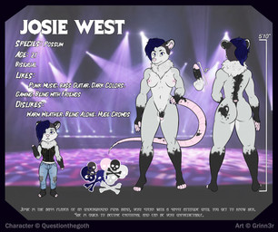anthro black_markings breasts chest_tuft chibi claws clothed clothed/nude clothing genitals grey_body gynomorph highlights_(coloring) intersex markings nipple_piercing nipples nude penis piercing shaved_head solo text tuft conditional_dnp grinn3r american_opossum mammal marsupial 2021 english_text model_sheet trans_(lore) trans_woman_(lore)