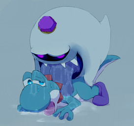bodily_fluids duo grey_background licking male male/male open_mouth saliva simple_background tongue tongue_out winte luigi's_mansion mario_bros nintendo king_boo boo_(mario) cyan_yoshi yoshi 2015 digital_media_(artwork) hi_res