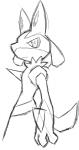 3_fingers >:| ambiguous_gender anthro fingers looking_at_viewer side_view simple_background solo spikes stare white_background zaikudo nintendo pokemon canid canine generation_4_pokemon lucario mammal pokemon_(species) black_and_white monochrome sketch