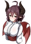 blush breasts female horn humanoid_pointy_ears looking_at_viewer membrane_(anatomy) membranous_wings pointy_ears red_eyes simple_background solo white_background wings moyoron mythology shingeki_no_bahamut grea_(shingeki_no_bahamut) animal_humanoid dragon dragon_humanoid humanoid mythological_creature mythological_scalie scalie 2019 absurd_res half-length_portrait hi_res portrait