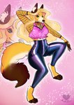 anthro clothing costume female hand_behind_head latex latex_clothing latex_legwear legwear solo kwakapaint aimylianne canid canine fox mammal hi_res