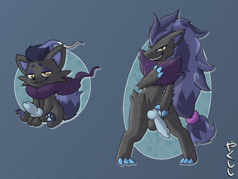 animal_genitalia animal_penis anthro balls bedroom_eyes black_body black_fur blue_body blue_fur blue_pawpads brown_eyes canine_genitalia canine_penis claws feral fur genitals grin half-closed_eyes knot looking_at_viewer male multiple_poses narrowed_eyes pawpads penis pose purple_body purple_fur seductive sheath smile smug snaggle_tooth solo spread_legs spreading conditional_dnp yakukitsu nintendo pokemon generation_5_pokemon generation_8_pokemon hisuian_form hisuian_zorua pokemon_(species) regional_form_(pokemon) zoroark 4:3