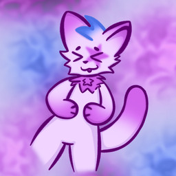 :3 >3< >_< abstract_background anthro biped blep blue_hair cat_tail cheek_tuft chest_tuft dipstick_tail eye_markings eyes_closed facial_tuft featureless_crotch fluffy fur hair highlights_(coloring) lying male markings multicolored_tail neck_tuft nude on_back paws pink_body pink_eyes pink_fur pink_highlights pink_nose pointy_ears prick_ears purple_tail_tip short_hair slim slim_anthro slim_male small_waist smile solo spiky_hair standing star_(marking) tail tail_markings tongue tongue_out toony toony_eyes tuft jaykitty jay_(jaykitty) domestic_cat felid feline felis mammal 1:1 2025 absurd_res digital_drawing_(artwork) digital_media_(artwork) hi_res portrait purple_theme shaded three-quarter_portrait