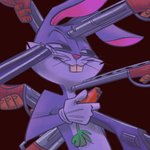 anthro brown_background buckteeth carrot clothing food fur gloves grey_body grey_fur group gun gunpoint handgun handwear holding_food holding_object holding_weapon looking_aside male narrowed_eyes pink_nose plant ranged_weapon revolver shotgun simple_background smile smirk smug solo_focus teeth vegetable weapon whiskers white_clothing white_gloves white_handwear poroshya knife_cat looney_tunes smug_cat warner_brothers bugs_bunny human lagomorph leporid mammal rabbit 1:1 2017 absurd_res hi_res meme reaction_image