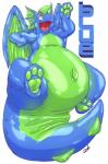 anthro belly blue_body blue_ear_fins blue_wings dark_pupils ear_fins ear_frill feet fin fin_frill frill_(anatomy) glistening green_belly green_body green_ear_frill green_frill green_pawpads green_wings grey_horn hindpaw horn inflatable iris latex male multicolored_body multicolored_wings nozzle nude open_mouth open_smile pawpads paws pool_toy pupils red_tongue simple_background smile solo spikes tail teeth text tongue two_tone_body two_tone_wings white_background wings yellow_eyes stormdragonblue mythology blue_(blue) animate_inanimate dragon living_inflatable mythological_creature mythological_scalie scalie big_mouth_(disambiguation) 2015 digital_drawing_(artwork) digital_media_(artwork) english_text hi_res unavailable_at_source