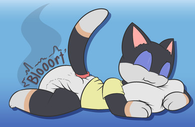 ambiguous_gender anthro clothed clothing diaper feces lying on_front pooping sleep_pooping sleeping soiled_diaper soiling solo stink_fumes unclean_diaper used_diaper wearing_diaper ritzcat animal_crossing nintendo punchy_(animal_crossing) domestic_cat felid feline felis mammal hi_res