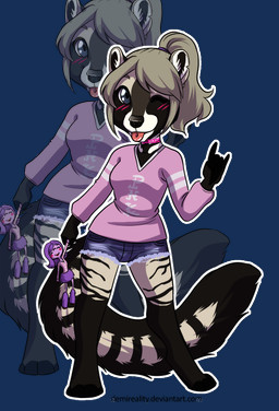 anthro biped black_body black_fur black_nose black_stripes black_tail blep blush bottomwear chibi clothing female front_view fur glistening glistening_nose grey_eyes holding_object holding_puppet holding_toy hotpants leg_markings markings pink_clothing pink_topwear puppet red_tongue shorts socks_(marking) solo standing striped_legs striped_markings striped_tail stripes tail tail_markings tan_body tan_fur tan_stripes tan_tail text tongue tongue_out topwear toy white_clothing white_topwear demireality alpha_channel url