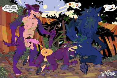 age_difference anal anthro anthro_on_anthro balls big_penis bodily_fluids butt butt_sniffing dialogue erection flies_for_smell foreskin forest fur genital_fluids genitals group male male/male mature_male musk nature nature_background nipples nude nude_male older_male oral pawpads peeing peeing_on_another penis plant purple_body purple_fur rimming sex smelly sniffing tail tail_grab text tree trio urine vein veiny_penis visible_stench watersports younger_male yeenstank marster ripley_(yeenstank) canid canine kangaroo macropod mammal marsupial werecanid werecanine werecreature english_text father_(lore) father_and_child_(lore) father_and_son_(lore) incest_(lore) parent_(lore) parent_and_child_(lore) parent_and_son_(lore) son_(lore)