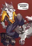 4_toes anthro black_sclera brown_body brown_fur claws ear_piercing feet fur green_eyes male pawpads piercing solo speech_bubble striped_body striped_fur stripes tail text toes white_body white_fur sssshark_(artist) lifewonders tokyo_afterschool_summoners seth_(tas) canid canine canis jackal mammal hi_res translation_request