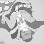 abdominal_bulge anal anthro balls bodily_fluids cum egg egg_in_ass egg_insertion genital_fluids genitals male oviposition ovipositor solo tentacle_ovipositor tentacles firstcrow felid feline mammal 1:1 greyscale hi_res monochrome