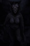 anthro big_breasts black_body black_fur blue_eyes bone breasts creepy fangs female fur glowing glowing_eyes hair light looking_at_viewer low_light moonlight navel night nipples nude open_mouth outdoor_nudity outside scary skull skull_head sky solo teeth tongue tuft wide_hips anon2000000 scp_foundation scp-1471-a malo monster digital_media_(artwork) film_grain hi_res