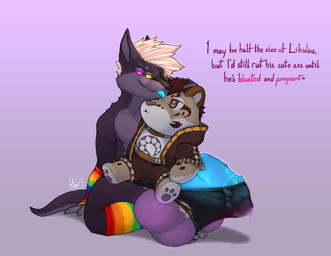 anthro armwear balls big_balls big_penis bodily_fluids clothing dialogue erection genital_fluids genitals glowing glowing_balls glowing_genitalia glowing_hair glowing_penis glowing_tongue hair hug huge_balls huge_penis hugging_object hugging_plushie hyper hyper_balls hyper_genitalia hyper_penis legwear looking_at_viewer male multi_balls multi_eye multi_genitalia multicolored_armwear multicolored_clothing multicolored_legwear multicolored_stockings penis plushie precum rainbow_armwear rainbow_clothing rainbow_legwear rainbow_stockings sitting solo stockings text tongue tongue_out torn_clothing vein veiny_penis geno28 nekojishi studio_klondike kurt_the_thunderfloof likulau alien ambiguous_species felid feline mammal absurd_res english_text hi_res watermark