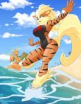 anthro anthrofied big_breasts bikini breasts butt clothing detailed_background duo female fur hair looking_at_viewer non-mammal_breasts pokemorph raised_leg smile swimwear tail two-piece_swimsuit wide_hips oldman_artist mythology nintendo pokemon arcee_(unicorn_lord) dt_(unicorn_lord) arcanine canid canine dragon dragonite generation_1_pokemon mammal mythological_creature mythological_scalie pokemon_(species) scalie digital_drawing_(artwork) digital_media_(artwork) hi_res