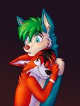 anthro blue_eyes cuddling duo love male male/male one_eye_closed romantic romantic_couple surprised_expression mvstanislavsky ebb flow canid canine canis domestic_dog fox hybrid mammal wolf wolfdog hi_res