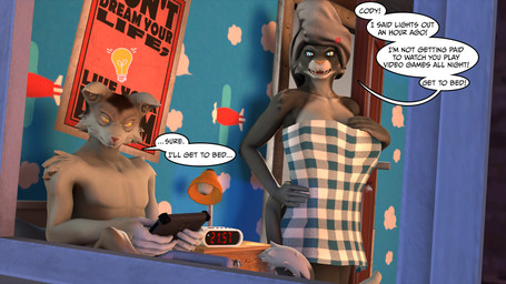 angry anthro blue_eyes brown_body brown_fur dialogue duo eye_contact female fur grey_body grey_fur looking_at_another male multicolored_body multicolored_fur speech_bubble tan_body tan_fur text towel towel_on_head towel_only two_tone_body two_tone_fur white_body white_fur yellow_eyes nofurynomad verbalblade petruz_(modeler) cat_(petruz) domestic_cat felid feline felis mammal 16:9 2024 3d_(artwork) digital_media_(artwork) english_text hi_res source_filmmaker_(artwork) widescreen