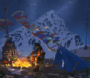 5_fingers amazing_background anthro armor axe backpack biped boots camping clothed clothing coat detailed_background eyebrows eyewear fingers fire footwear fur goggles hair holding_object knife legwear male markings melee_weapon mountain multicolored_body multicolored_fur night outside post-apocalyptic rock rubble ruins screwdriver shoes sitting sky snow solo spots spotted_body spotted_fur star tent tools topwear weapon winter wrappings fighterjet cheetah felid feline mammal 2019 detailed digital_media_(artwork)