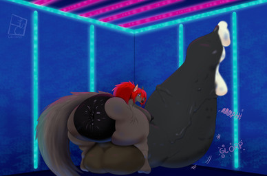 anthro anus balls big_anus big_balls big_breasts big_butt big_penis bodily_fluids breasts butt cock_vore cum digestion genital_fluids genitals gynomorph hair huge_anus huge_balls huge_breasts huge_butt huge_penis hyper hyper_anus hyper_balls hyper_butt hyper_genitalia hyper_penis intersex knot knotted_penis penile penis ponytail puffy_anus solo tail vein vore celexxis_(artist) celexxis canid canine canis mammal wolf hi_res