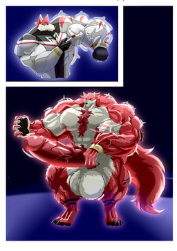 anthro balls big_balls big_muscles big_penis bodysuit clothing fur genitals growing growing_out_of_clothes growth huge_balls huge_muscles huge_penis humanoid_genitalia humanoid_penis hyper hyper_balls hyper_genitalia hyper_muscles injection male multicolored_body muscle_growth muscular penis red_body red_fur skinsuit solo suit tight_clothing torn_clothing transformation riankier mythology weretober canid canine canis mammal mythological_canine mythological_creature werecanid werecanine werecreature werewolf wolf absurd_res hi_res
