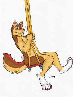 anthro blue_eyes brown_body brown_fur brown_tail closed_smile fur leg_markings looking_at_viewer male male_anthro markings mouth_closed nude pink_nose red_tail side_view simple_background sitting smile socks_(marking) solo swing tail white_background yellow_body yellow_fur yellow_tail hufnaar canid canine canis domestic_dog german_shepherd herding_dog mammal pastoral_dog 2018 dated hi_res