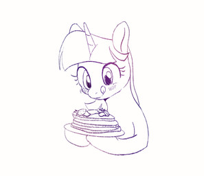 blush female feral food fruit horn pancake plant plate simple_background smile solo strawberry tongue tongue_out ponionyy friendship_is_magic hasbro my_little_pony mythology twilight_sparkle_(mlp) equid equine mammal mythological_creature mythological_equine unicorn bust_portrait monochrome portrait