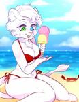 anthro beach big_breasts big_butt bikini biped blue_eyes breasts butt chest_tuft clothed clothing cloud curvy_figure dessert detailed_background fangs female food fur green_eyes hair heterochromia ice_cream navel outside sand sea seaside sitting sky smile solo swimwear tail tail_tuft teeth thick_thighs tongue tongue_out tuft two-piece_swimsuit voluptuous water wide_hips lawychan eklund_daily_life_in_a_royal_family saber_(firestorm3) ambient_arthropod ambient_crab ambient_crustacean ambient_sealife felid lion mammal pantherine 2018 digital_media_(artwork)