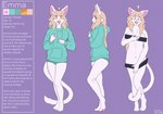 anthro blonde_hair blue_clothing blue_hoodie blue_panties blue_topwear blue_underwear censor_bar clothed clothing fangs female front_view fur hair hoodie looking_at_viewer nude open_mouth open_smile orange_eyes panties pawpads physical_censor_bar pink_pawpads purple_background side_view simple_background smile solo standing teeth text topwear underwear white_body white_fur rz54 emma_(rz54) felid mammal absurd_res artist_name english_text hi_res