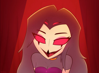 4_eyes anthro blue_body close-up clothed clothing crossgender female hair long_hair looking_at_viewer mtf_crossgender multi_eye open_mouth red_eyes smile smiling_at_viewer solo white_face chistrixss hellaverse helluva_boss stolas_(helluva_boss) avian bird demon owl hi_res