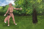 animal_genitalia animal_penis anthro balls casual_nudity digitigrade feet food fruit fully_sheathed fur genitals grass harvesting male nude nude_male outdoor_nudity outside penis plant sheath solo standing tail toes tree beozar beozar_(character) canid canine canis mammal wolf absurd_res digital_media_(artwork) hi_res