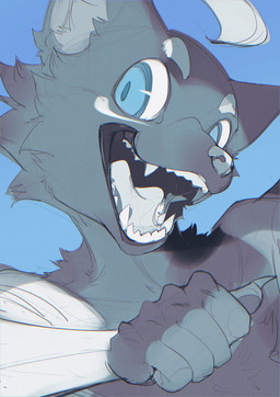 5_fingers anthro black_body black_claws black_fur black_pawpads blue_background blue_eyes blue_pupils claws eye_markings eyebrows fangs finger_claws fingerpads fingers fur grey_inner_ear_fluff inner_ear_fluff looking_at_viewer male markings nude_anthro nude_male open_mouth open_smile pawpads pupils ringed_iris simple_background slit_pupils smile smiling_at_viewer solo teeth tongue_showing tuft white_body white_eyebrows white_fur white_markings white_sclera chiayeeee domestic_cat felid feline felis mammal 2024 absurd_res bust_portrait chromatic_aberration digital_drawing_(artwork) digital_media_(artwork) hi_res portrait