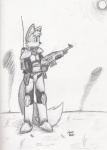 anthro armor gun male military outside ranged_weapon science_fiction solo tail weapon metal_fox117 team_fortress_2 valve scout_(team_fortress_2) canid canine fox mammal greyscale monochrome