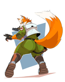anthro athletic athletic_anthro athletic_male belt big_butt bottomwear butt clothed clothing fur gloves gun hair handwear huge_butt jacket male multicolored_body multicolored_fur multicolored_hair orange_body orange_fur pants pose ranged_weapon rear_view smile solo tail tight_bottomwear tight_clothing tight_pants topwear two_tone_body two_tone_fur two_tone_hair weapon serb nintendo star_fox fox_mccloud canid canine fox mammal absurd_res hi_res