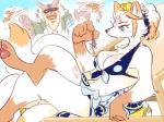 beach bikini blue_eyes breasts clothing duo eyewear female kemono male seaside suit sunglasses swimwear two-piece_swimsuit 1boshi lifewonders tokyo_afterschool_summoners hakumen_(tas) xolotl_(tas) arthropod canid canine canis dobermann domestic_dog fox insect mammal pinscher