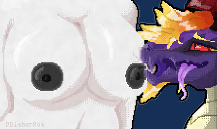 anthro bite breast_bite breast_play breasts duo female fur male male/female purple_body purple_skin red_eyes white_body white_fur dither_rat mythology zyrilux ambiguous_species dragon humanoid mythological_creature mythological_scalie scalie