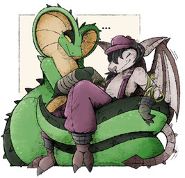 anthro apode big_tail clothed clothing duo fangs green_body grey_body legless long_tail looking_at_another nude relaxing serpentine sitting sitting_on_another snake_hood tail teeth text fluffylilllama deadlock_(game) valve ivy_(deadlock) vyper_(deadlock) draconcopode gargoyle naga reptile scalie snake english_text hatching_(art) hi_res shaded