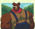 belly blue_clothing clothing kerchief male muscular muscular_male neckerchief neckwear overalls pecs solo jasperthecrab little_bear uncle_rusty_(little_bear) bear mammal ursine hi_res