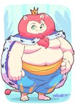 anthro belly big_belly bottomwear clothing crown headgear humanoid_hands king male moobs overweight overweight_male pants royalty solo mangolynx cartoon_network mao_mao:_heroes_of_pure_heart king_snugglemagne_xxv felid lion mammal pantherine 2022 absurd_res hi_res