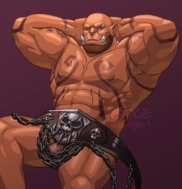 abs ear_piercing eyebrow_piercing facial_piercing genitals male muscular muscular_humanoid muscular_male nipples nose_piercing pecs penis piercing solo tattoo budgeart blizzard_entertainment warcraft garrosh_hellscream humanoid orc hi_res