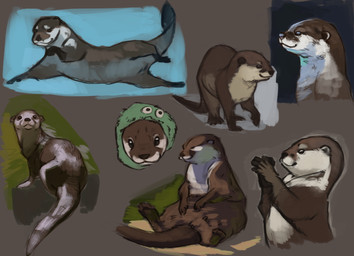 :3 big_tail brown_body brown_fur feral fur quadruped short_fur sitting solo standing swimming tail tan_body tan_fur underwater walking water white_body white_fur alexpahomov mammal mustelid otter 2020 digital_media_(artwork) digital_painting_(artwork) hi_res multiple_images painting_(artwork) sketch_page
