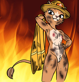 abs anthro areola armor armpit_tuft biped bodily_fluids breasts cheek_tuft clothing countershade_torso countershading dirty eyebrows eyelashes facial_markings facial_tuft fangs female female_anthro fire fire_background firefighter firefighter_helmet firefighter_uniform genitals hand_on_hip head_markings headgear headgear_only helmet helmet_only looking_at_viewer markings multicolored_body muscular muscular_female nipples nude philtrum pink_areola pink_nipples pubes small_breasts solo standing sweat tan_body teeth tuft two_tone_body uniform vulva redout third-party_edit flaminhotcheatoes_(colorist) evita_fuegos felid lion mammal pantherine 2025 portrait three-quarter_portrait