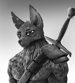 anthro armor chest_scar clothed clothing facial_scar fur male male_anthro melee_weapon muscular muscular_anthro notched_ear pauldron scar shoulder_pads simple_background sword sword_on_back topless topless_anthro topless_male weapon weapon_on_back sozhoy_nkl_(artist) canid canine mammal absurd_res greyscale hi_res monochrome portrait