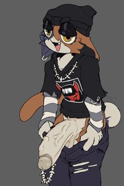 anthro beanie cheek_tuft clothing facial_tuft fish_hook fish_hook_piercing fur genitals gynomorph hat headgear headwear hook intersex jewelry multicolored_body multicolored_fur necklace penis piercing pulling_pants_down solo tail torn_clothing tuft undressing_self vein veiny_penis wallet_chain yellow_eyes sludgecentric epic_games fortnite meow_skulls calico_cat domestic_cat felid feline felis mammal hi_res