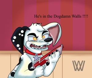 black_ears black_nose black_spots claws collar fangs feral fur gun holding_gun holding_object holding_ranged_weapon holding_weapon male net_gun orange_eyes pink_inner_ear ranged_weapon red_collar solo spots teeth toony weapon white_body white_fur white_spots spyrothegamer98 101_dalmatian_street 101_dalmatians disney dylan_(101_dalmatians) canid canine canis dalmatian domestic_dog mammal absurd_res hi_res