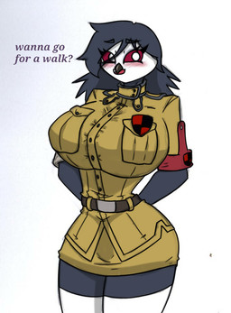anthro big_breasts blush bottomwear breasts clothing cosplay curvy_figure feathers female grey_body grey_feathers hourglass_figure jacket legwear miniskirt simple_background skirt small_waist solo stockings text thick_thighs tight_clothing topwear uniform voluptuous voluptuous_anthro voluptuous_female white_background wide_hips pace-maker hellaverse hellsing hellsing_ultimate helluva_boss octavia_(helluva_boss) seras_victoria avian bird demon owl crossover english_text