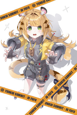 accessory animal_ears belt black_bottomwear black_clothing black_shorts blonde_hair blue_clothing blue_footwear blue_shoes blush bottomwear clothing collared_shirt dress_shirt fangs female fluffy_ears footwear furgonomics green_eyes grey_dress_shirt hair jacket long_hair looking_at_viewer markings open_mouth ribbons scary shadow shirt shoes shorts simple_background socks standing striped_hair striped_markings striped_tail stripes tail tail_accessory tail_markings tail_ribbon teeth topwear two_tone_tail white_background white_clothing white_footwear white_hair white_socks yellow_clothing yellow_jacket_(clothing) yellow_topwear akana mihoyo zenless_zone_zero ju_fufu animal_humanoid felid felid_humanoid humanoid mammal mammal_humanoid pantherine pantherine_humanoid thiren tiger_humanoid 2:3 absurd_res hi_res