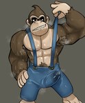 anthro bodily_fluids bottomwear breasts bulge clothed clothing detailed_bulge ejaculation feral genital_outline genitals grey_background male muscular muscular_anthro muscular_humanoid muscular_male nipples pants pecs penis penis_outline simple_background smile solo suspenders sweat sweatdrop sweaty_body sweaty_breasts sweaty_genitalia topless topless_anthro topless_male wet wet_body wet_clothing lil_gardon donkey_kong_(series) donkey_kong_bananza nintendo donkey_kong_(character) ape gorilla haplorhine humanoid mammal monkey primate hi_res